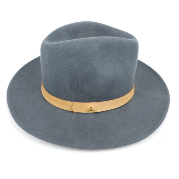 A LACK OF COLOR Rocco Wool Fedora Western Cowgirl Boho Hat Gray Tan Leather 57cm - Picture 3 of 11